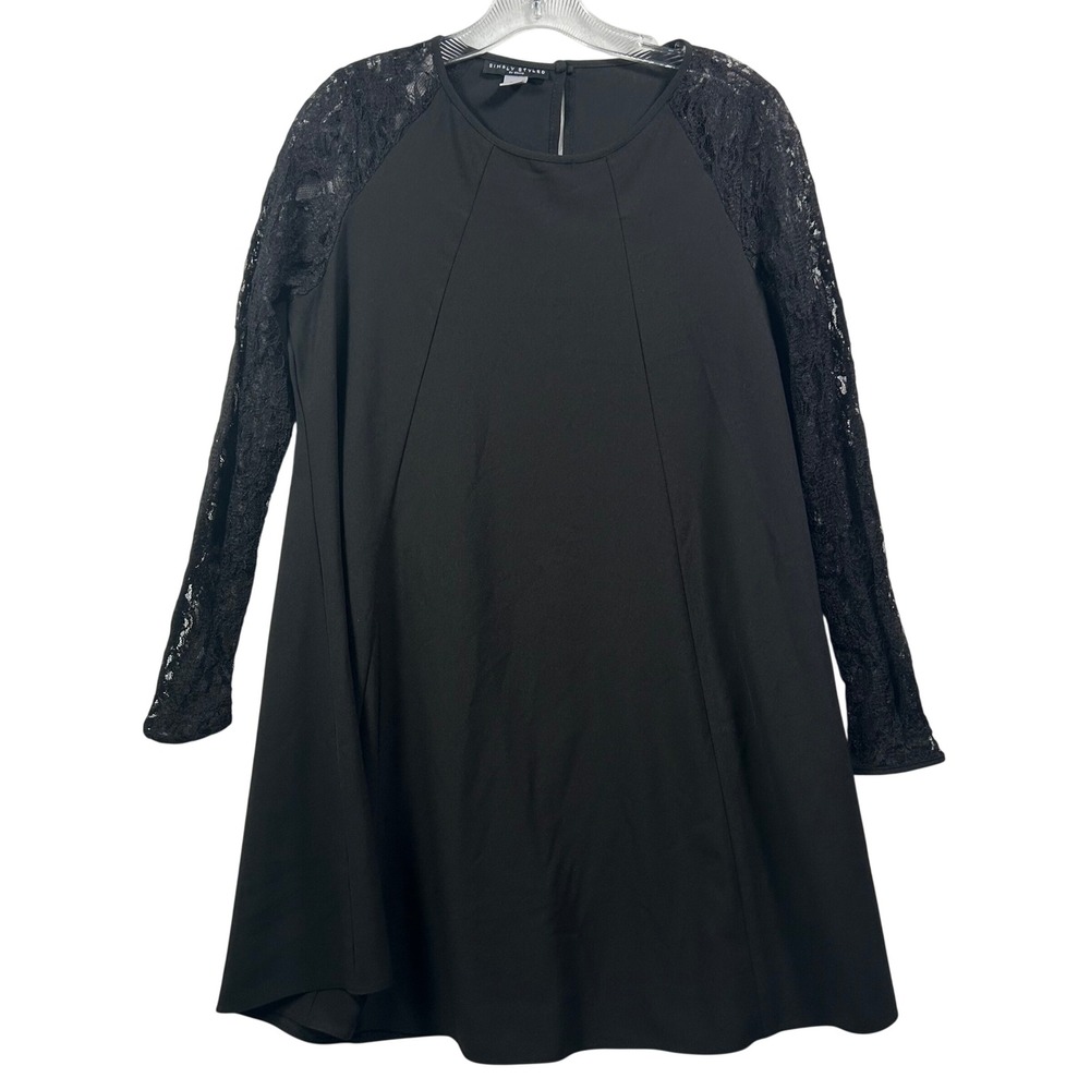 Simply Styled Black Lace Raglan Sleeve‎ Shift Dress Small A-Line Keyhole Back
